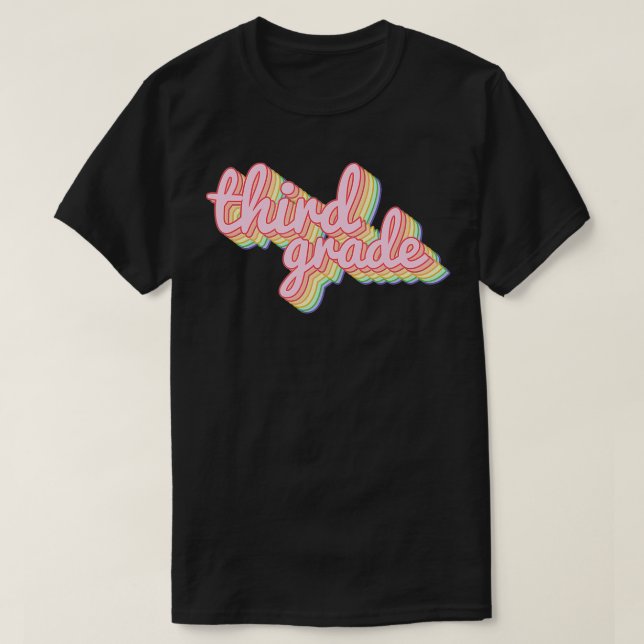 T-shirt Enseignant de 3e année Retro Rainbow Funny Enseign (Design devant)