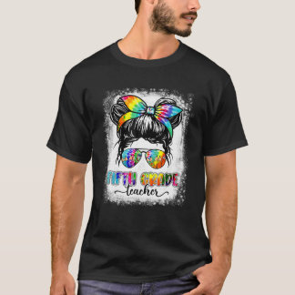 T-shirt Enseignant de 5e année Messy Bun Tie Dye Retour à 