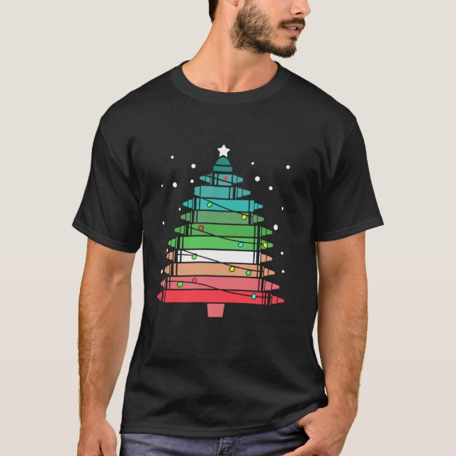 T-shirt Enseignant Noël Arbre Crayons Xmas Lumières École (Devant)