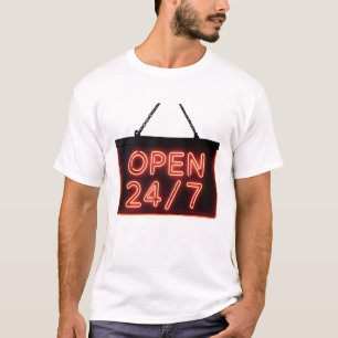 T-shirt Enseigne néon rouge lumineuse "OUVERT 24/7"