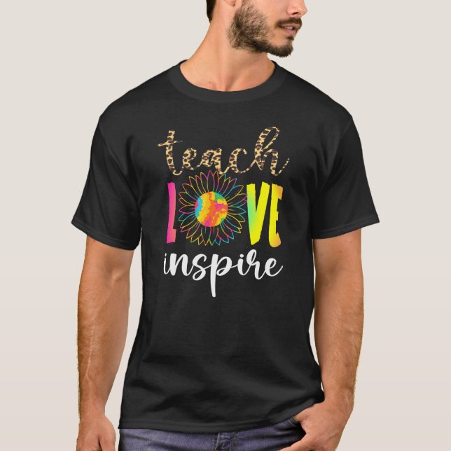 T-shirt Enseigner l'amour Inspirer Leopard Tie Dye Sunflow (Devant)