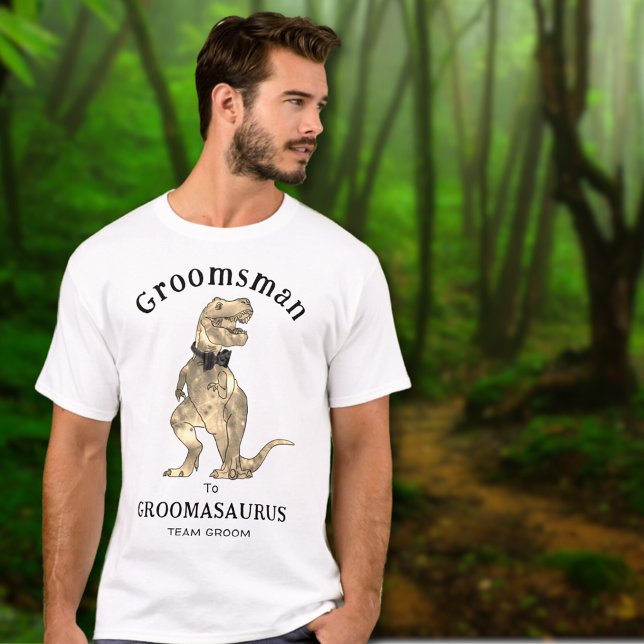 T-shirt Enterrement de vie de garçon drôle de mariage de d (Funny dinosaur wedding groomsman to groomasaurus T-shirt T-Rex wearing a bow tie)