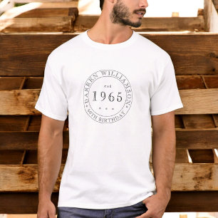 T-shirt entièrement personnalisé noir blanc mens 60e anniv