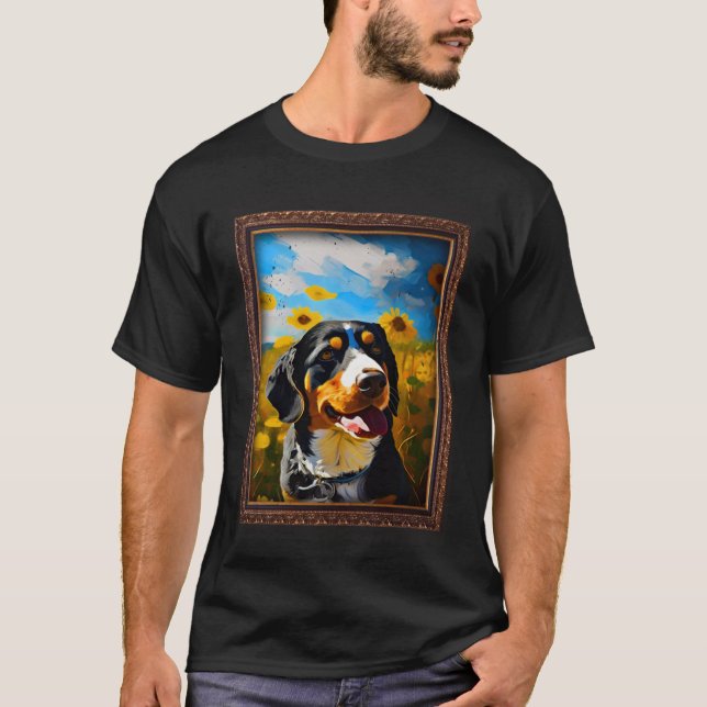 T-shirt Entlebucher Mountain Painting Sunflower Flower Mam (Devant)