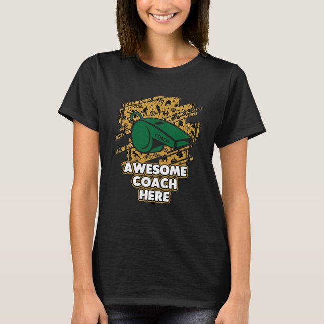 T-shirt Entraîneur génial Ici Entraîneur Mentor Joueur Hum (Devant)