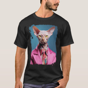 T-shirt Entrepreneur d'Art Pop Chat Sphynx Chauve Rose
