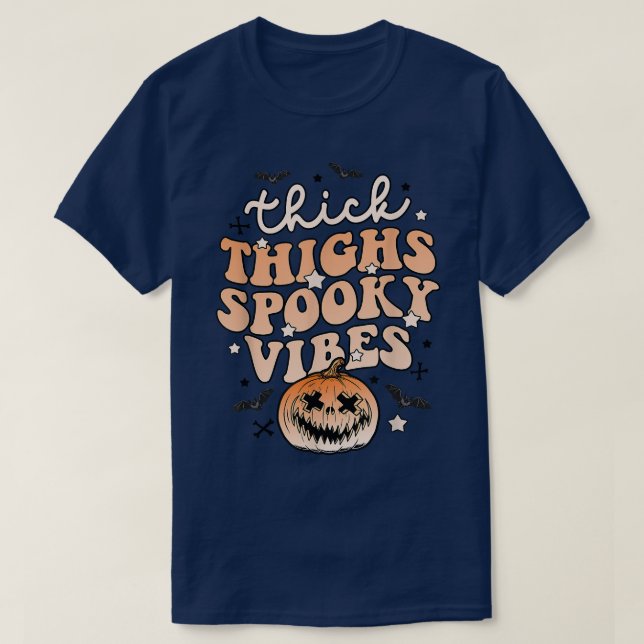 T-shirt Épais Cuisses Éffrayant Vibes Halloween Citrouille (Design devant)