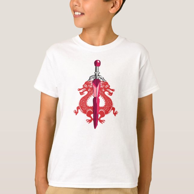 T-shirt Épée de dragon de tempête sarcelle rouge (Devant)