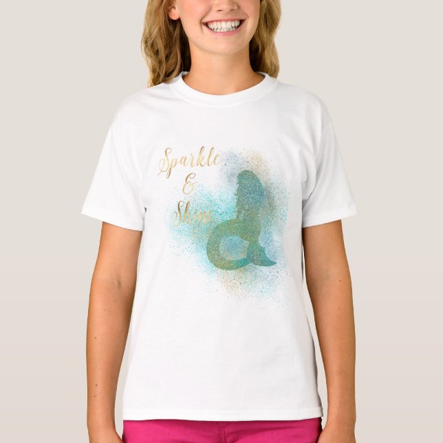T-shirt Éperche de sirène d'or Aqua (Devant)