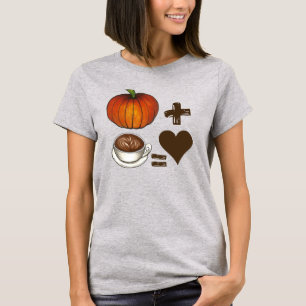 T-shirt Épice citrouille + Latte de café = Coeur d'amour