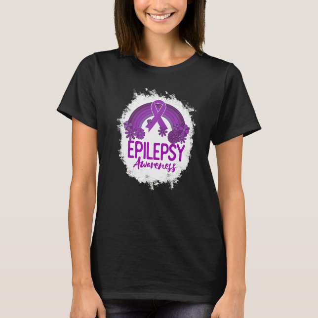 T-shirt Epilepsy Awareness Bleached Rainbow Purple Ribbon  (Devant)