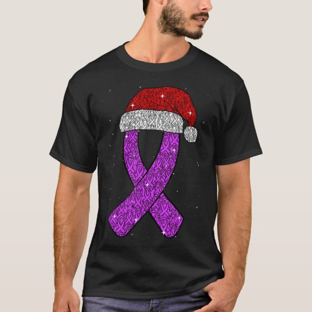 T-shirt Epilepsy Christmas Hat Purple Awareness Ribbon Sei (Devant)