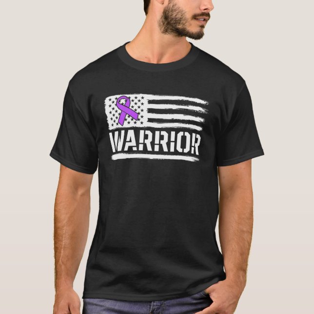 T-shirt Epilepsy Guerrier Cadeau Purple American Drapeau L (Devant)
