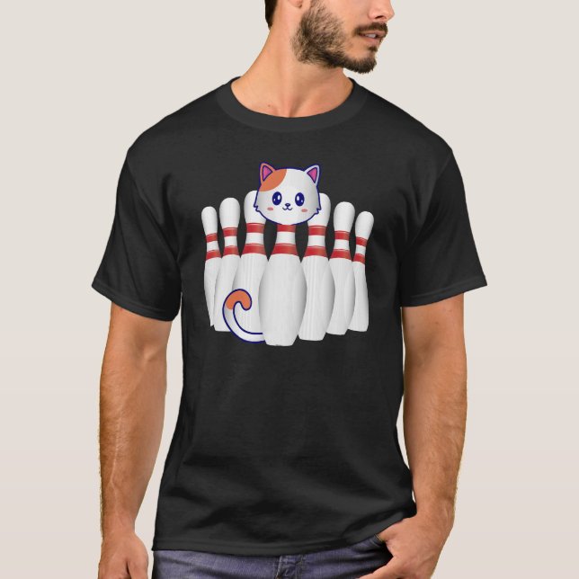 T-shirt Épingle De Bowling Avec Mignonne Chat Bowling Prop (Devant)