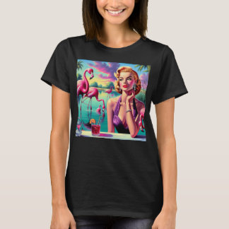 T-shirt Épinglette flamant rétro pin-up