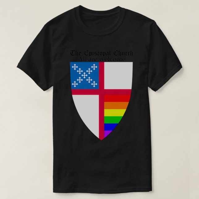 T-shirt Episcopal Church Shield with Rainbow Pride Horizon (Design devant)
