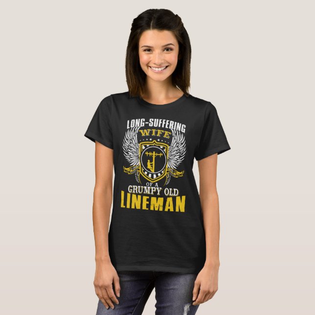 T-shirt Épouse endurante d'un vieux monteur de lignes (Devant entier)
