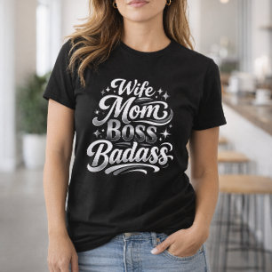 T-shirt Épouse Maman Patronne Méchante Typographie Argenté