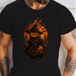T-shirt Épouvantail Citrouille Ardente