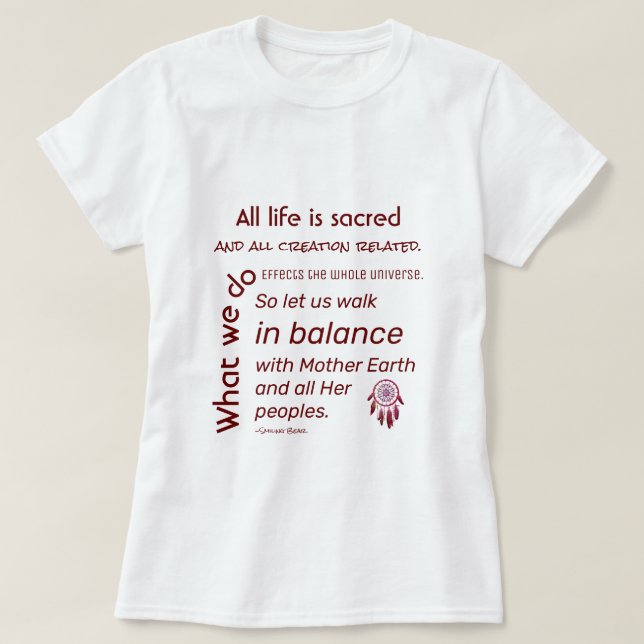 T-shirt Équilibre avec la citation amérindienne de Mother  (Design devant)