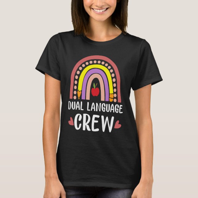 T-shirt Équipage double langue Rainbow Boho Enseignant bil (Devant)