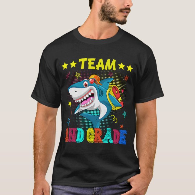 T-shirt Équipe 2e année Enseignant de requin Retour à Scho (Devant)