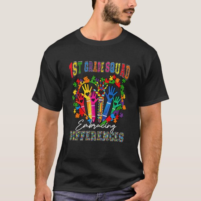 T-shirt Équipe de 1re année adoptant les différences Autis (Devant)