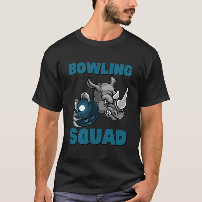T-shirt équipe de bowling de rhinocéros tenant une balle d (Devant)