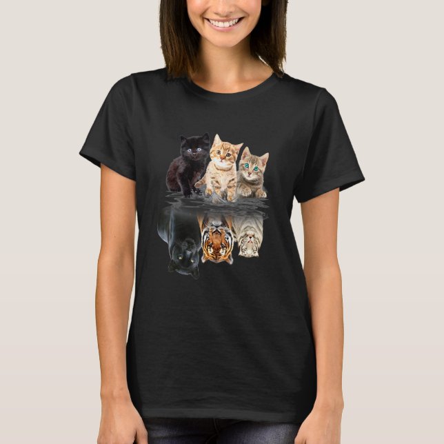 T-shirt Équipe de chat Miroir Kitten Cute Chat noir (Devant)