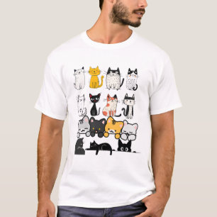 T-shirt Équipe de chats illustrés mignons sur fond noir