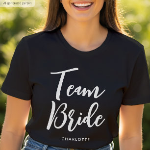 T-shirt Équipe de la mariée Nom personnalisé Mariage Noir 