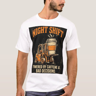 T-shirt Équipe de Nuit Alimentée par la Caféine & de Mauva
