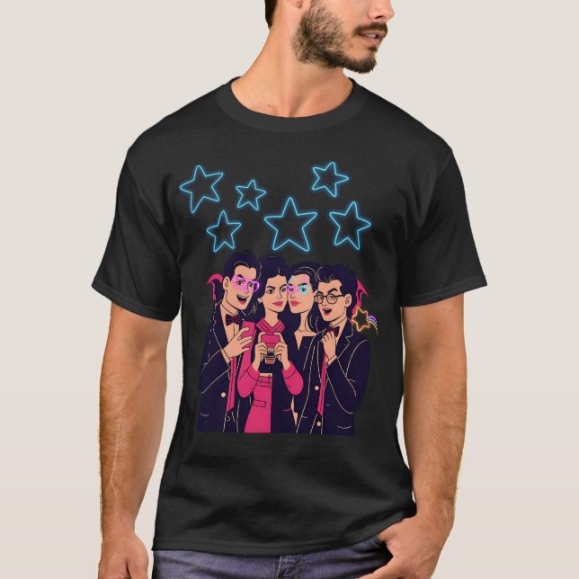 T-shirt Équipe de soirée néon – Tee Fun Retro Vibe (Devant)