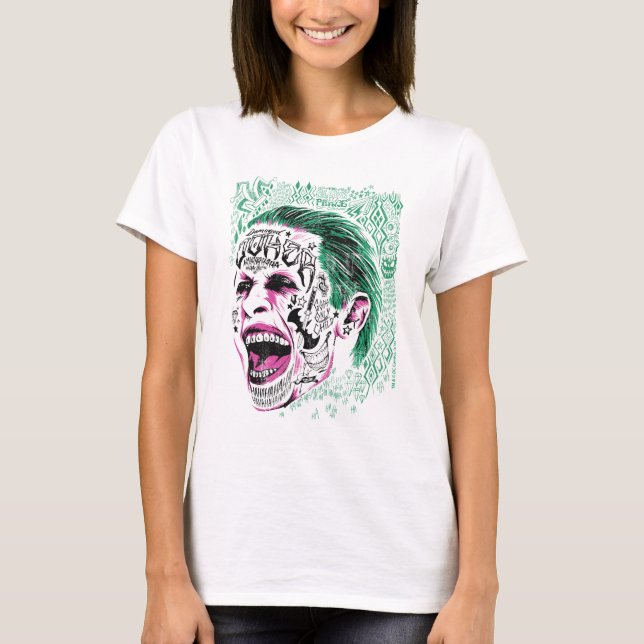 T-shirt Équipe de suicide | Rire Joker Head Sketch (Devant)