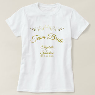 T-shirt Équipe Mariée Simple Élégant Or Flourish Mariage