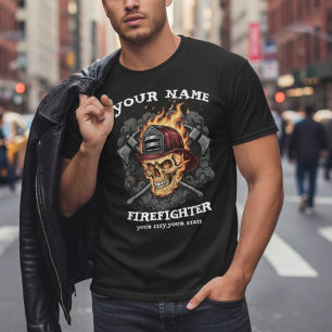 T-shirt Équipement de pompier à crâne de flamme personnali