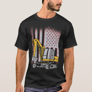 T-shirt Équipement lourd Excavateur Us Drapeau