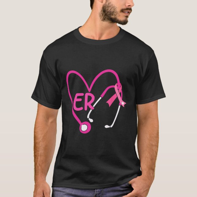 T-shirt Er Coeur Stethoscope Pink Ribbon Cancer du sein Er (Devant)