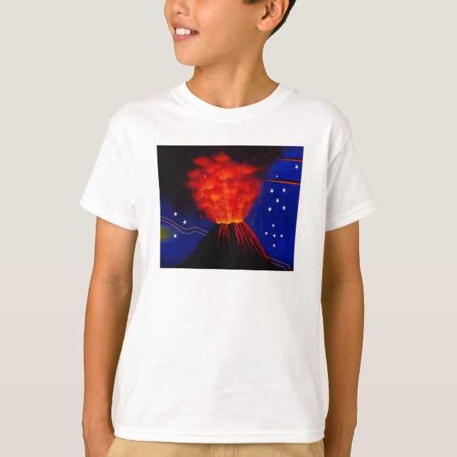 T-shirt Éruption du volcan et des étoiles (Devant)