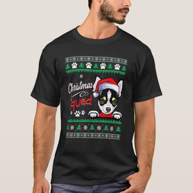 T-shirt Escadron de Noël Chien Père Noël Chihuahua Vilain  (Devant)