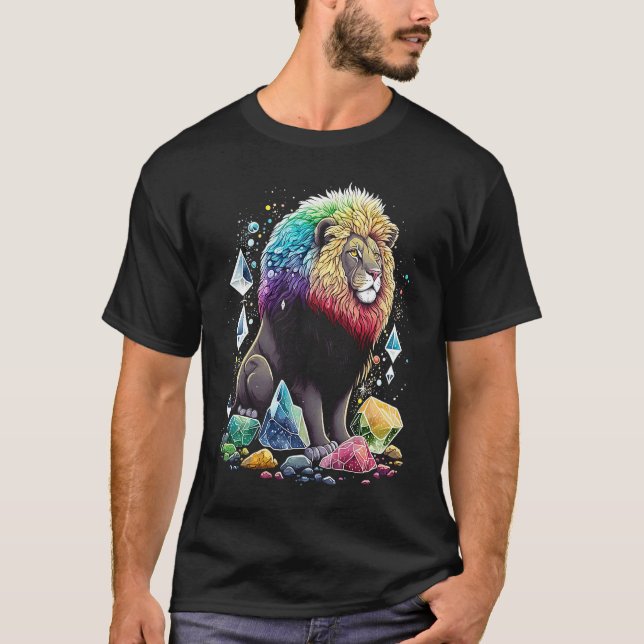 T-shirt Esoteric Lion Crystals Cute Illustration  2 (Devant)