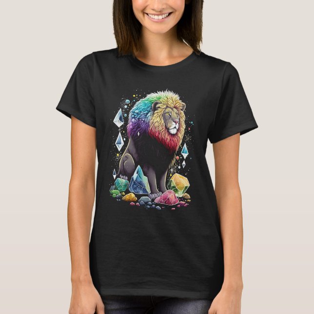T-shirt Esoteric Lion Crystals Cute Illustration  2 (Devant)