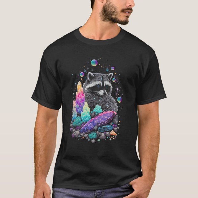 T-shirt Esoteric Racoon Pet Art Crystals Cute Illustration (Devant)