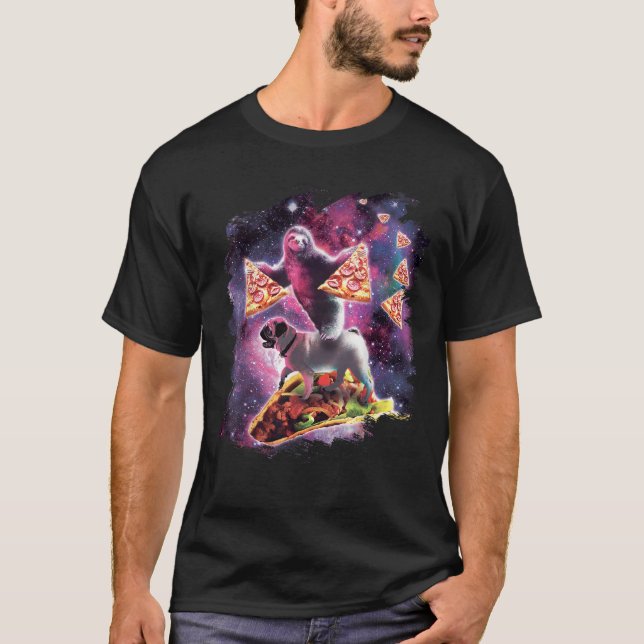 T-shirt Espace De Fente Avec Pizza Sur Le Carlin Riding Ta (Devant)