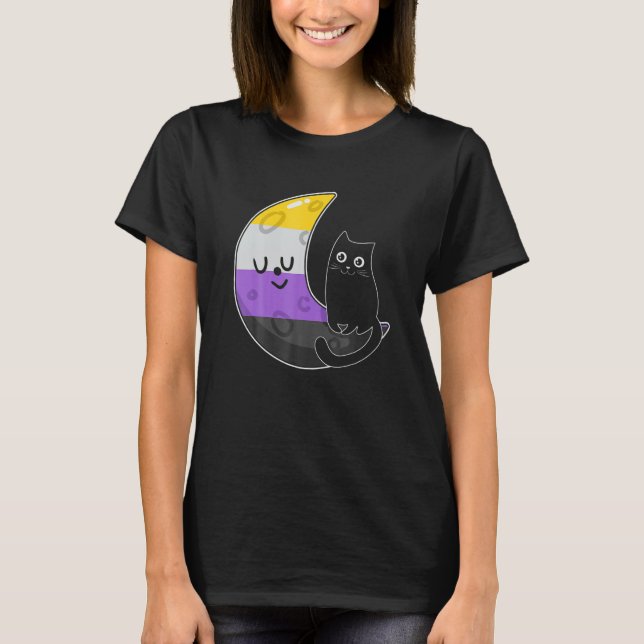 T-shirt Espace Lune Non binaire Chat Lgb Fierté Avec Nb No (Devant)