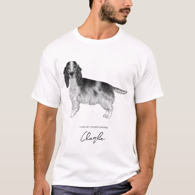 T-shirt Espagnol Cocker En Noir & Blanc Avec Texte Personn (Devant)