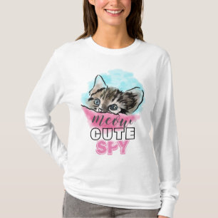 T-shirt "ESPION MIGNON" Drôle Chat Mignon Rose Bleu
