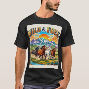 T-shirt Esprit Sauvage : Chevaux au Galop & Vue sur la Mon