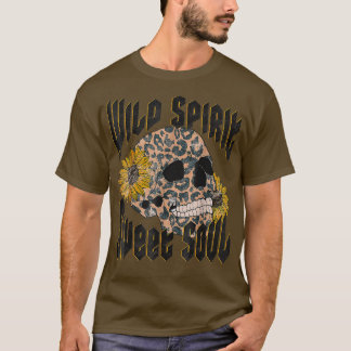 T-shirt Esprit sauvage Doux Âme Crâne Cheetah Tournesols 