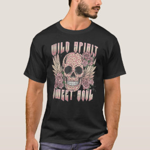 T-shirt Esprit Sauvage Doux Crâne Soul Avec Tatouage Rose